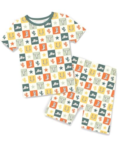babee Reshinee Bamboo Viscose Toddler Pajamas Boys Girls Kids Baby Cool Short Summer Cowboy Pjs Set 4-5T Two Piece - Image 1