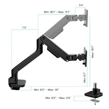ARES WING Ultrawide Monitor Arm for 17 to 49 Inch Heavy Duty Curved Screen, Holds 44 Lbs, Adjustable Gas Spring Monitor Arm Desk Mount with C Clamp, Grommet Base, 75/100 Vesa Mount, Black - Image 8