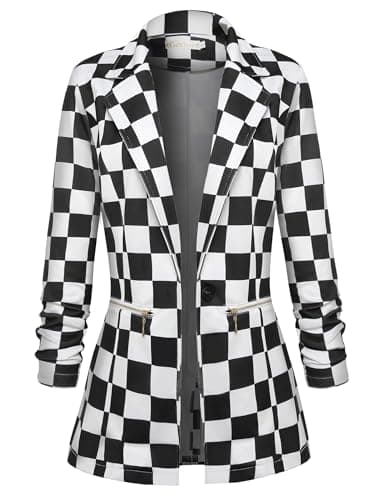 Genhoo Womens Work Casual Plaid Jackets Long Sleeve Business Suit Jacket Boyfriend Blazer Black and White Plaid Medium - Image 1