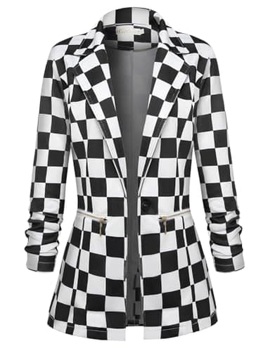 Genhoo Womens Work Casual Plaid Jackets Long Sleeve Business Suit Jacket Boyfriend Blazer Black and White Plaid Medium - Image 1
