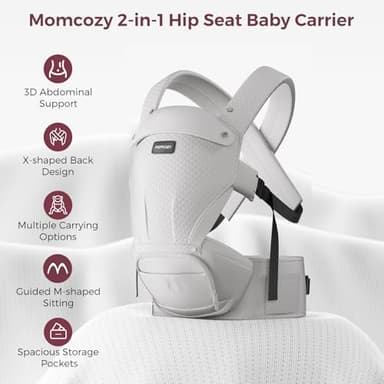 Momcozy Baby Carrier with Hip Seat, 2-in-1 Forward-Facing Carry for Active Babies, Detachable Hands-Free Carrier up to 44lbs, Breathable Infant Carrier Fits Waist Sizes up to 45 Inches, AirMesh Grey - Image 2