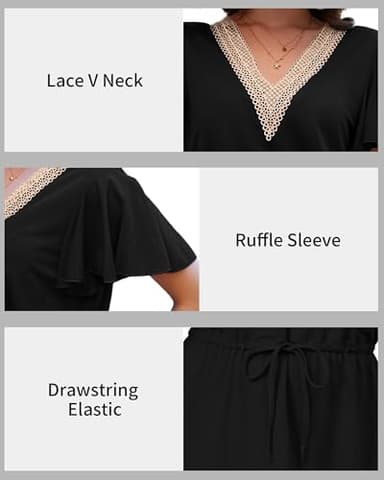 Charmo Swim Cover up for Women Ruffle Drawstring Elastic Swimwear Sundress Beach V Neck Bathing Suit Cover Up Black L - Image 4