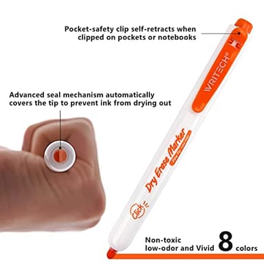 WRITECH Retractable Dry Erase Markers: Fine Tip Assorted Colors Low Odor Multi Colored Set Kid Adult Refillable Clickable Multicolor Thin Point Whiteboard Marker Bulk 12ct No Bleed Smear - Image 4