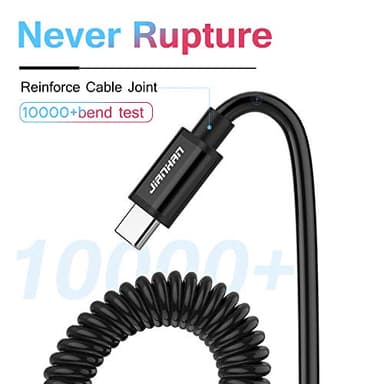 JianHan USB C Coiled Cable,[2 Pack 4ft] Retractable Curly USB A to USB C Cord for Car Type C Cable for Galaxy S10,S10+,S9,S9 Plus,S8,S8 Plus,Note 8,9,A5,A7,A8+,LG,Google (Black) - Image 3