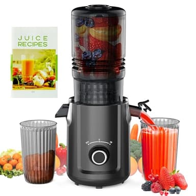 Hobsir Juicer Machines, 5.3-Inch Cold Press Juicers, Masticating Slow Juicer Machines with 300W, Large Feed Chute Juice Machines for Vegetables and Fruits, Easy to Clean Juicers, Black - Image 1