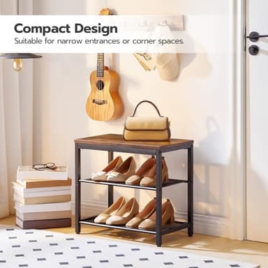 HOOBRO Shoe Bench, 3-Tier Shoe Rack, Industrial Shoe Organizer Storage Bench, 19.7 inches Entry Bench with Mesh Shelves, for Entryway, Living Room, Hallway, Easy Assembly, Rustic Brown BF50HX01 - Image 6