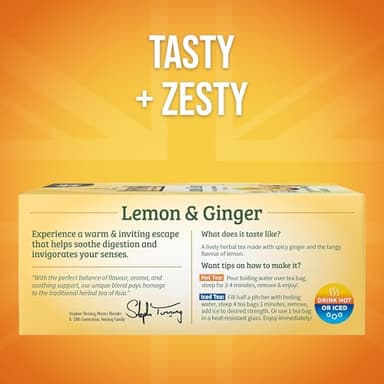 Twinings Lemon & Ginger Herbal Tea Individually Wrapped Bags, 100 Count (Pack of 1), Tangy Lemon, Spicy Ginger, Naturally Caffeine-Free, Enjoy Hot or Iced, 100 Teabags - Image 2