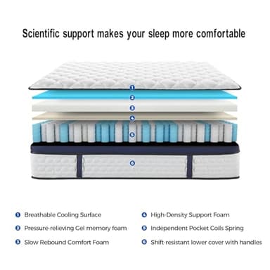 KauRelax King Size Mattress,12 Inch Gel Memory Foam Hybrid Mattress in a Box,with Provide Support and Improve Sleep,Pressure Relief,Bed in Box,Medium Firm,CertiPUR-US Certified - Image 7