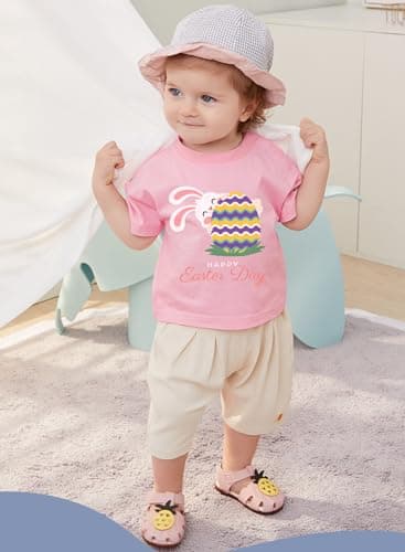 Baby Girl Bunny Shirts Toddler Easter Day T-Shirt Short Sleeve Rabbit Outfit Kids Easter Eggs Tee Top 2T - Image 3