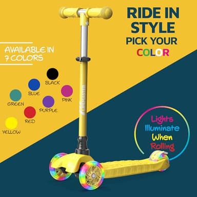 Lifemaster Kids Scooter – Children and Toddler 3 Wheel Kick Scooter – LED Wheel Lights Illuminate When Rolling– Adjustable Handlebar – Indoor and Outdoor Yellow - Image 8