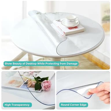 AimerGro 44 Inch Clear Plastic Table Cover Round 1.5mm Thick Vinyl PVC Dining Table Pad Protector Crystal Tablecloth for Wood Furniture Topper Waterproof Heat Resistant Coffee Table Protector Cover - Image 2