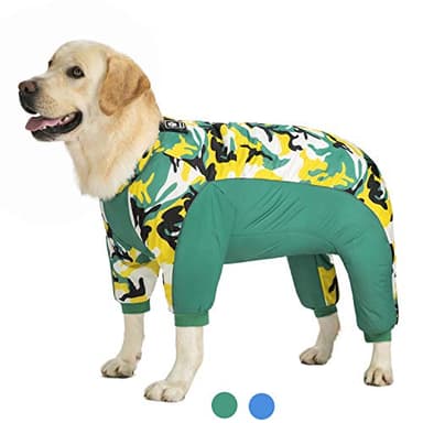 Miaododo Waterproof Dog Coat for Large Dogs - Fleece Lining Warf Dog Jacket, Medium Dog Jumpsuit Apparel, Full Belly Covered, Green Camo - Image 2