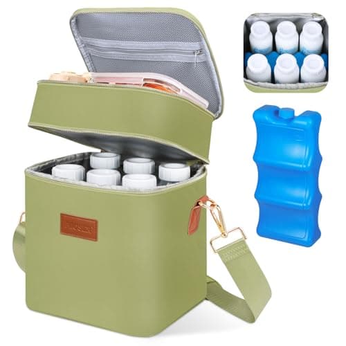 PIIOSER Breastmilk Cooler Bag with Ice Pack Fits 6 Baby Bottles Up to 9 Ounce, Insulated Baby Bottle Tote Bags, Double Layer Waterproof Leak-Proof with Shoulder Strap for Nursing & Working Mom (Green) - Image 1