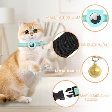 BXPAW Airtag Cat Collar,Reflective Cat Tracker Collar with Air Tag Holder and Safety Elastic Band,Breakaway GPS Collars for Girl Boy Cats,Kittens and Puppies (Green, Extra Small) - Image 3