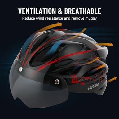 Favoto Bike Helmet Adult: Bicycle Helmet for Men Women - Lightweight Cycling Helmets with Led Light Detachable Magnetic Goggles, Breathable Road Bike Mountain Ebike Helmets Adjustable Dial Fit Red - Image 4