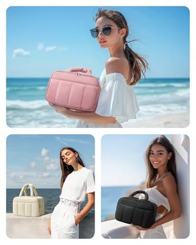 BAGSMART Travel Toiletry Bag, Puffy Large Toiletry Bag for Women, Lightweight Cosmetic Makeup Bag Organizer with Handle for Traveling, Accessories, Essentials, Toiletries （Beige - Image 3