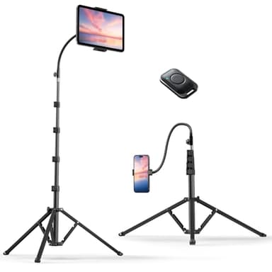 Weilisi Heavy Duty Tablet Tripod Stand 82” Tall, Floor Stand with Remote and Adjustable Gooseneck for Watching/Stream/Recording, Tripod for iPad Pro 12.9”/Kindle/iPhone, and All 4.5-13” Tablet/Phone - Image 1