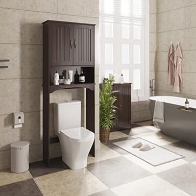 Yaheetech Over The Toilet Storage with 2 Doors & Adjustable Shelf, Free Standing Toilet Rack Wooden Space-saving Collect Cabinet, Bathroom Furniture, 9Dx24.5Wx66H Inches, Espresso - Image 2