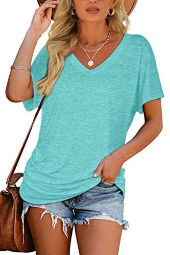 Plus Size Tops for Women Short Sleeve V Neck T Shirts Tunics Dolman Tops Oversized Tshirts Loose Fit Business Casual Outfits Womens Clothes Aqua XXXL - Image 2