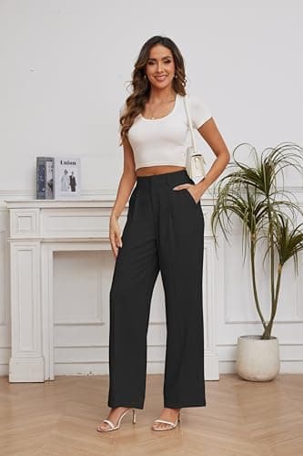 FUNYYZO Women Suit Pants Wide Leg Pants High Elastic Waisted in The Back Business Work Trousers Long Straight Black - Image 2