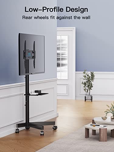 PERLESMITH Rolling TV Stand on Wheels for 23-60 Inch Flat Curved Screen TVs, Mobile TV Cart Height - Adjustable with Shelf/Tray, Portable TV Stand Holds up to 55 lbs, Max VESA 400x400mm, PSTVMC04 - Image 6