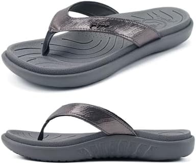 jiajiale Womens Fashion Orthotic Flip Flops Ladies Slip On Lightweight Comfortable Thick Cushion Yoga Mat Thong Sandals With Plantar Fasciitis Arch Support - Image 3