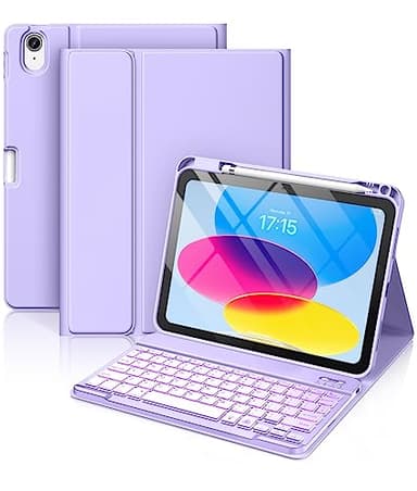 Hamile for iPad 11th 10th Generation Case with Keyboard - 7 Colors Backlit Wireless Detachable Folio Keyboard Cover with Pencil Holder for iPad 11-inch A16 2025 10th Gen 10.9 Inch 2022 (Purple) - Image 1