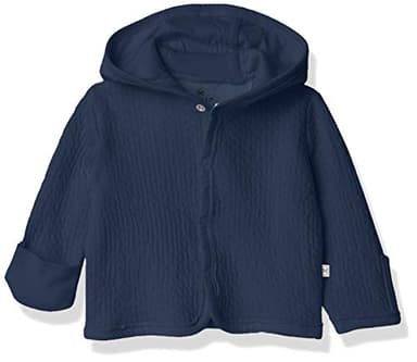 HonestBaby Organic Cotton Matelasse Snap-Front Hooded Jacket, Dark Navy, 18 Months - Image 1