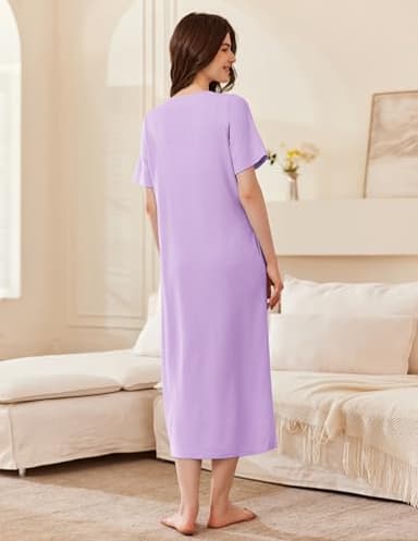 Ekouaer Zip Up Robe for Women Long Housecoat Waffle Knit Bathrobes Cozy Full Length Nightgown with Pockets(Lavender, Medium) - Image 4