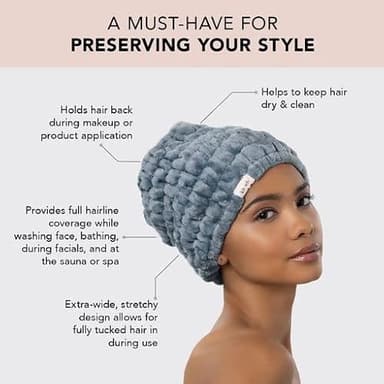 Kitsch Spa Headband for Women – Soft, Stretchy Skincare Headband for Washing Face, Makeup & Facials | Extra-Wide, Non-Slip for Beauty Routines & Self-Care - Misty Blue - Image 2