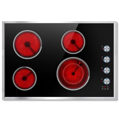 30 Inch Electric Cooktop, 4 Burner Electric Stove Top with Knob Control, 6700W Stove Top Burner with Overheat Protection, Child Lock, Timer, Durable Metal Frame, Bulit-in Glass Top 220-240V Hardwired - Image 1