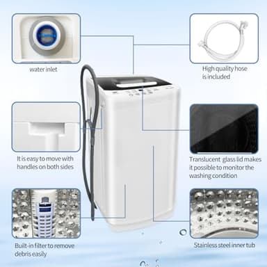 TGC 0.9 Cu.Ft.Small Portable Washer, 7.7 lb. Capacity Mini Washing Machine for Homes & Apartments & LED Display - Image 6