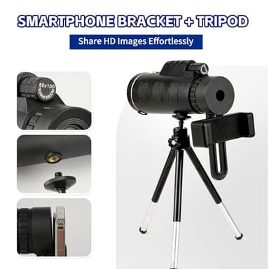 Outdoor Monocular Telescope, 80 * 100 High-Definition High Magnification Monocular Telescope, with Universal Phone Holder, Telescopic Tripod, Suitable for Hiking, Camping, Travel,etc - Image 5