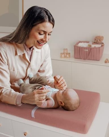 Blissful Diary Muslin Changing Pad Cover for Girls Boys, Ultra Soft Breathable Cotton, Baby Diaper Change Table Pad Covers, 2Pack (Dusty Pink&Rainbow) - Image 7