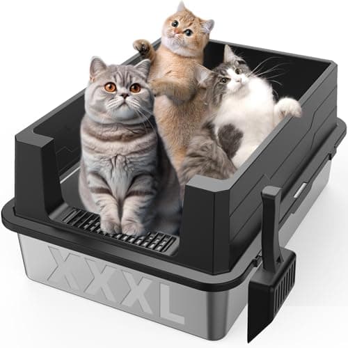 XXXL Stainless Steel Litter Box,Extra Large 28" L x 20" W Metal Litter Box for Big Cats & Multiple Cats with High Sided, Anti-Urine Leakage, Non-Sticky, Easy Cleaning, Include Scoop(Black) - Image 1