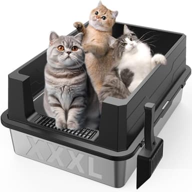 XXXL Stainless Steel Litter Box,Extra Large 28" L x 20" W Metal Litter Box for Big Cats & Multiple Cats with High Sided, Anti-Urine Leakage, Non-Sticky, Easy Cleaning, Include Scoop(Black) - Image 1