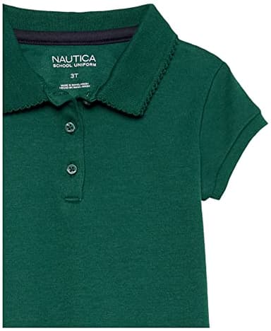 Nautica Girls' School Uniform Short Sleeve Polo Shirt, Button Closure, Soft Pique Fabric, Forest Green, 7 - Image 3