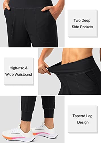 Soothfeel Women's Joggers with Zipper Pockets High Waisted Athletic Workout Yoga Pants Joggers for Women Black - Image 4