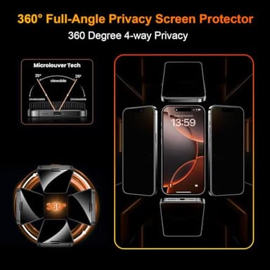 OneFish 2 Pack Privacy Screen Protector for iPhone 16 Pro Max - 4-Way 360° Anti-Spy, 9H Hardness, 3D Curved Edges, Case-Friendly & Easy Installation - Image 2