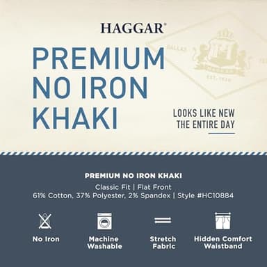 Haggar mens Premium No Iron Khaki Classic Fit Expandable Waist Flat Front Pant, Black, 38x34 - Image 6