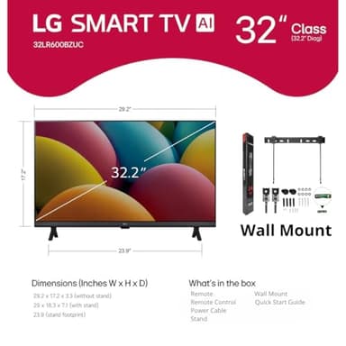 LG 32" inch Smart TV (2025) LR600 32" Class HD HDR10 LR60 Series webOS 23 Bluetooth α5 AI Processor Gen6 + Wall Mount (Renewed) - Image 9