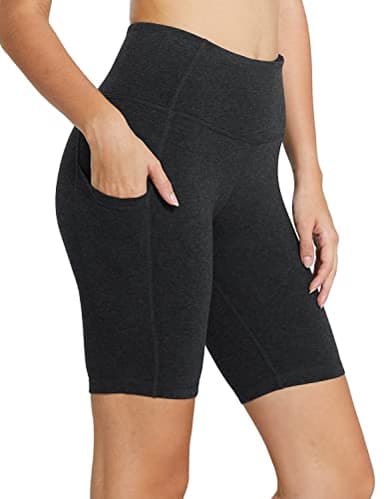 baleaf Biker Shorts Women Yoga Gym Workout Spandex Running Volleyball Tummy Control Compression with Pockets 8" Charcoal M - Image 1