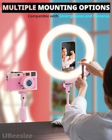 UBeesize Upgraded 12'' Ring Light with 62'' Tripod Stand and Magnetic Phone Holder,LED Selfie RingLight for iPhone with Remote,Circle Light for Tiktok/YouTube/Photography/Makeup/Live Stream Pink - Image 6