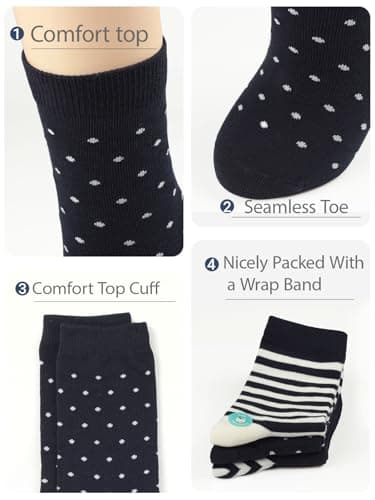 COTTON DAY Women's Soft Combed Cotton Dress Socks Seamless Toe Pattern Design (Stripes Spots Size 6-9) - Image 3