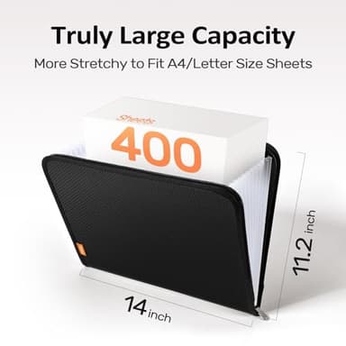 Sooez 13 Pocket Accordion File Organizer, Zipper Expanding File Folder Organizer, Reinforced Plastic Accordion Folder, A4 Letter Size, Portable Folders for Documents, Black - Image 6
