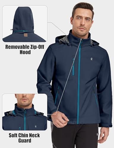 Little Donkey Andy Men’s Softshell Jacket with Removable Hood, Fleece Lined and Water Repellent Deep Blue Size S - Image 3