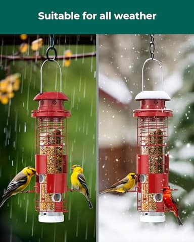 Solar Squirrel Proof Bird Feeders for Outdoors Hanging, Metal Mesh Tube Bird Seed Feeder for Outside with 4 Ports, Weight-Activated Perches, 3LBs Seed Capacity, Suitable for Small Medium Birds, BF008 - Image 4