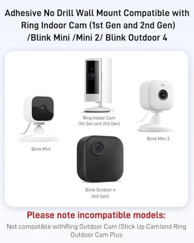 No Drill Ring Indoor Cam Adhesive Wall Mount Bracket, Strong Durable Adhesive Camera Mount Stand for Ring Indoor Cam(1st Gen and 2nd Gen) Blink Camera Mount, 2 Pack Mount Bracket - Image 2