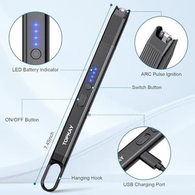 TOPKAY 2 Pack Electric Candle Lighter Windproof Flameless USB Rechargeable Plasma Arc Long Lighter for BBQ Grill Firework Kitchen Camping. - Image 2