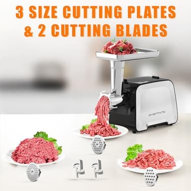 CHEFFANO Life Electric Meat Grinder, Stainless Steel Sausage Stuffer Maker With 2 Blades, 3 Plates, Sausage Tube & Kubbe Kit, [2000W Max] Heavy Duty for Home Use - Image 4